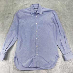 Kiton Shirt Men's 15.5 39 Blue Check Cotton Collared Long Sleeve Button-Up